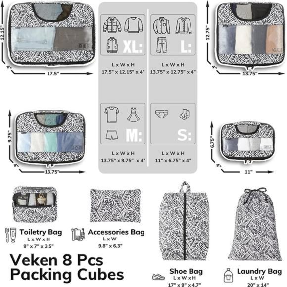 8Pcs Packing Cubes for Suitcases Organizer Bags Set for Travel Essentials Bags - Picture 6 of 7